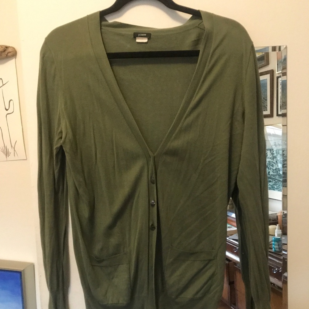 J.crew lightweight sage green long cardigan